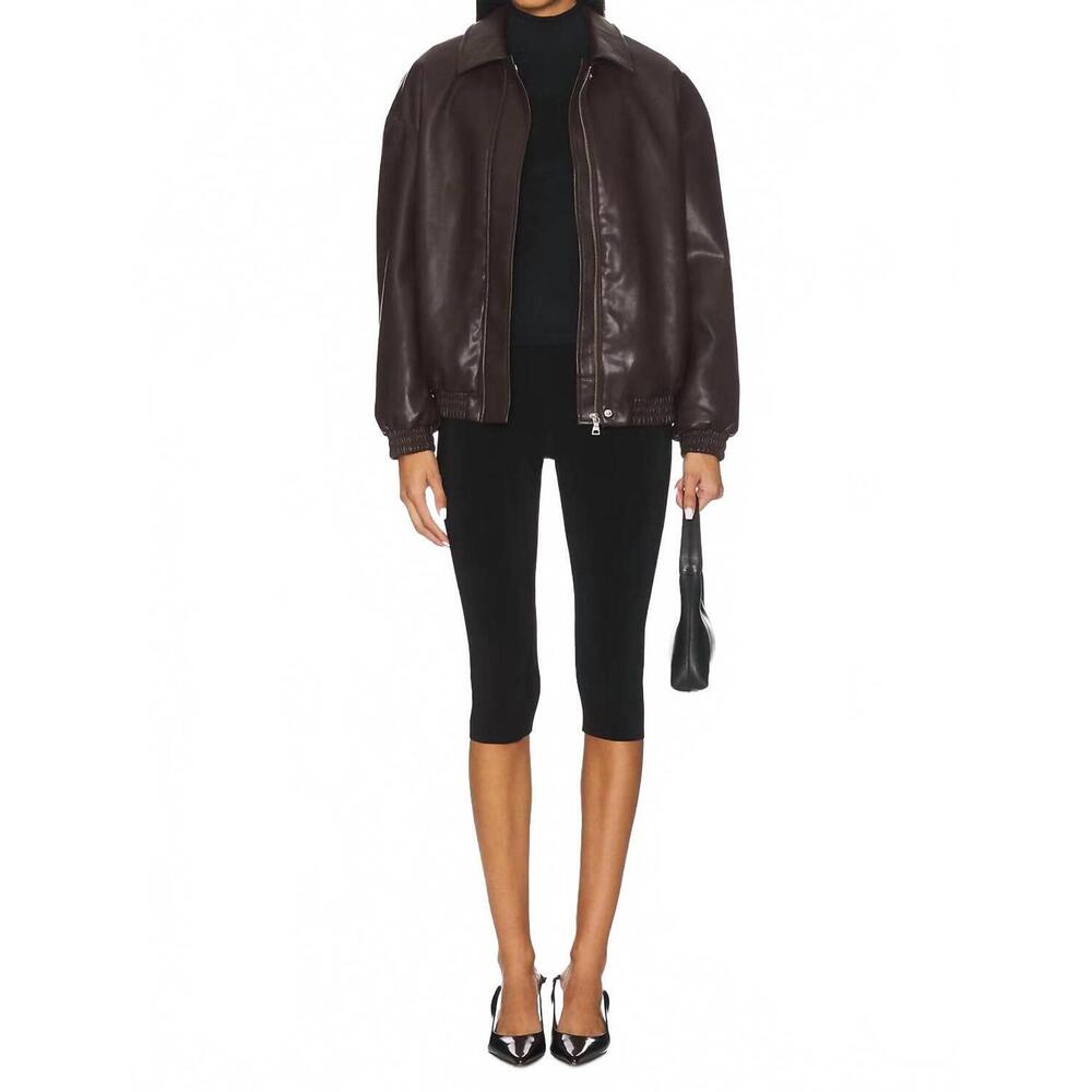 NEW ENZA COSTA bomber leather jacket in dark brown - Picture 6 of 9